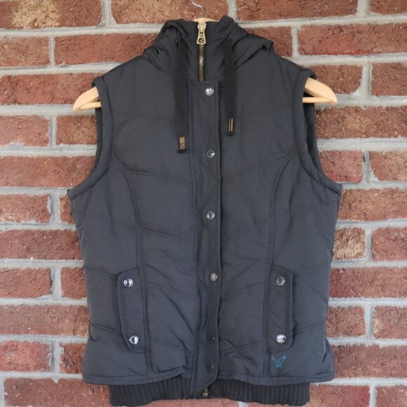 american eagle vest * hooded * size small * black - Picture 2 of 14
